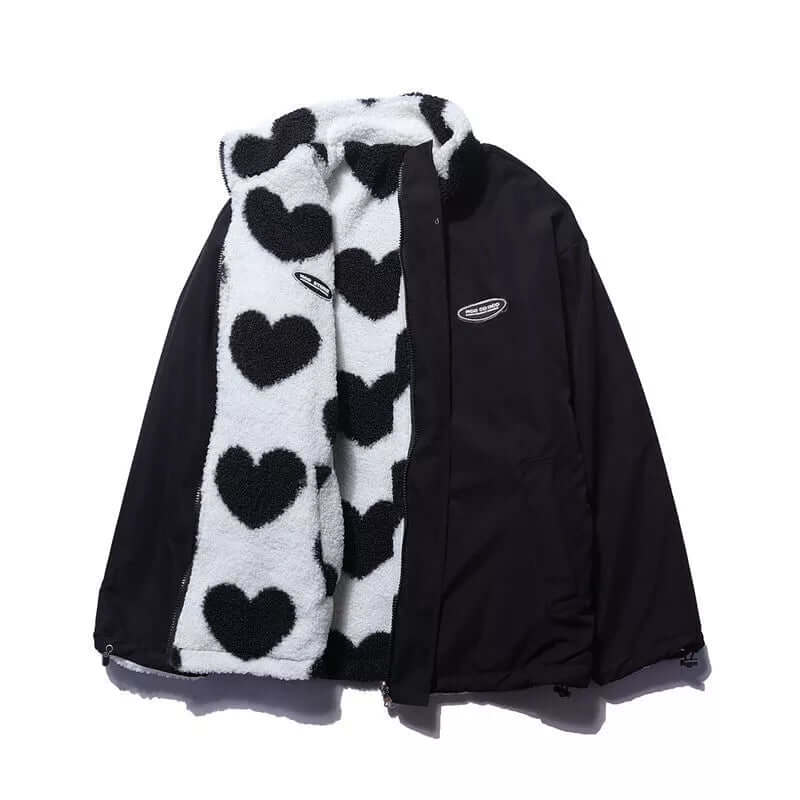 Coat Women - Reversible Heart-Print Plush Fleece