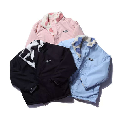Coat Women - Reversible Heart-Print Plush Fleece