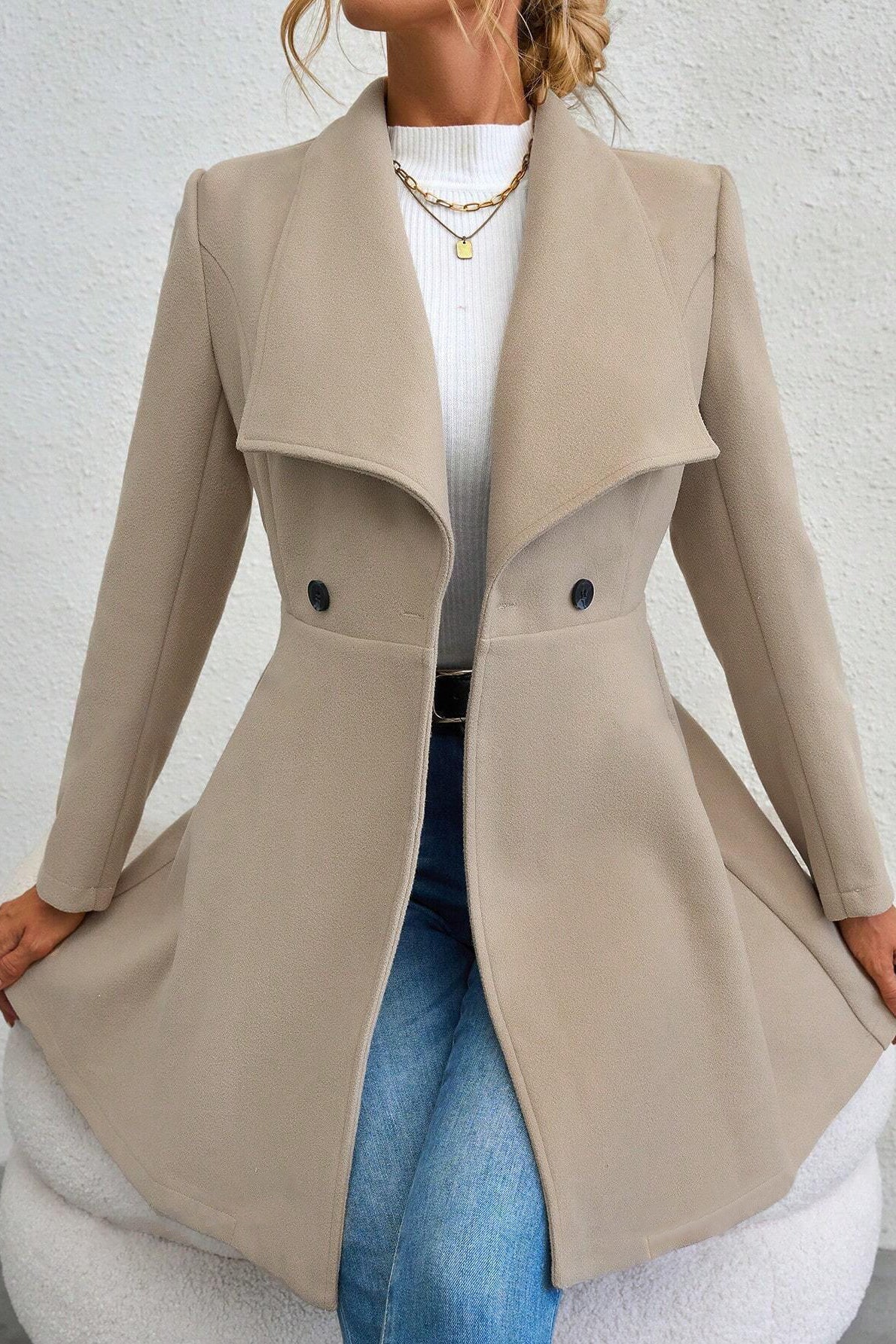 Coat Women - Waterfall Lapel Coat with Open Front