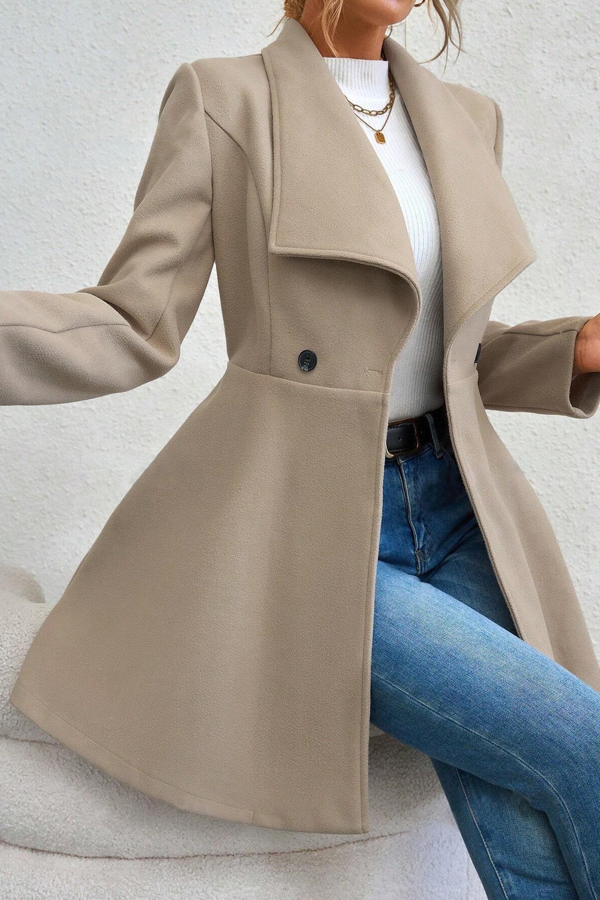 Coat Women - Waterfall Lapel Coat with Open Front