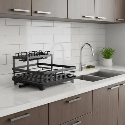 Collapsible Dish Rack – stainless steel, non-slip feet, removable holder