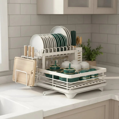 Collapsible Dish Rack – stainless steel, non-slip feet, removable holder