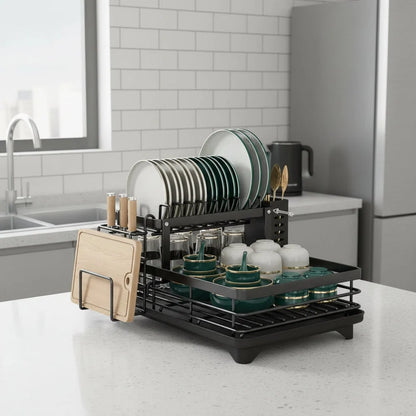 Collapsible Dish Rack – stainless steel, non-slip feet, removable holder