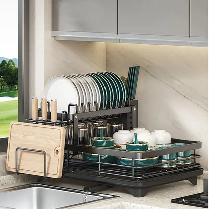 Collapsible Dish Rack – stainless steel, non-slip feet, removable holder