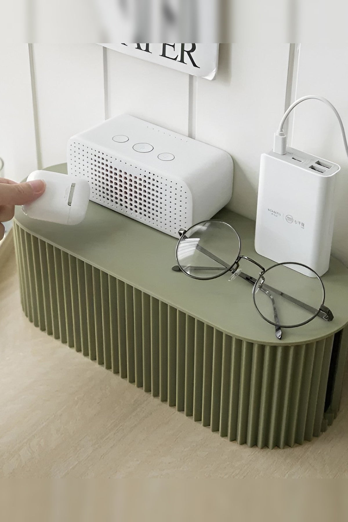 Cable Management Box – ribbed design, lift-off lid, hides a power strip and plugs