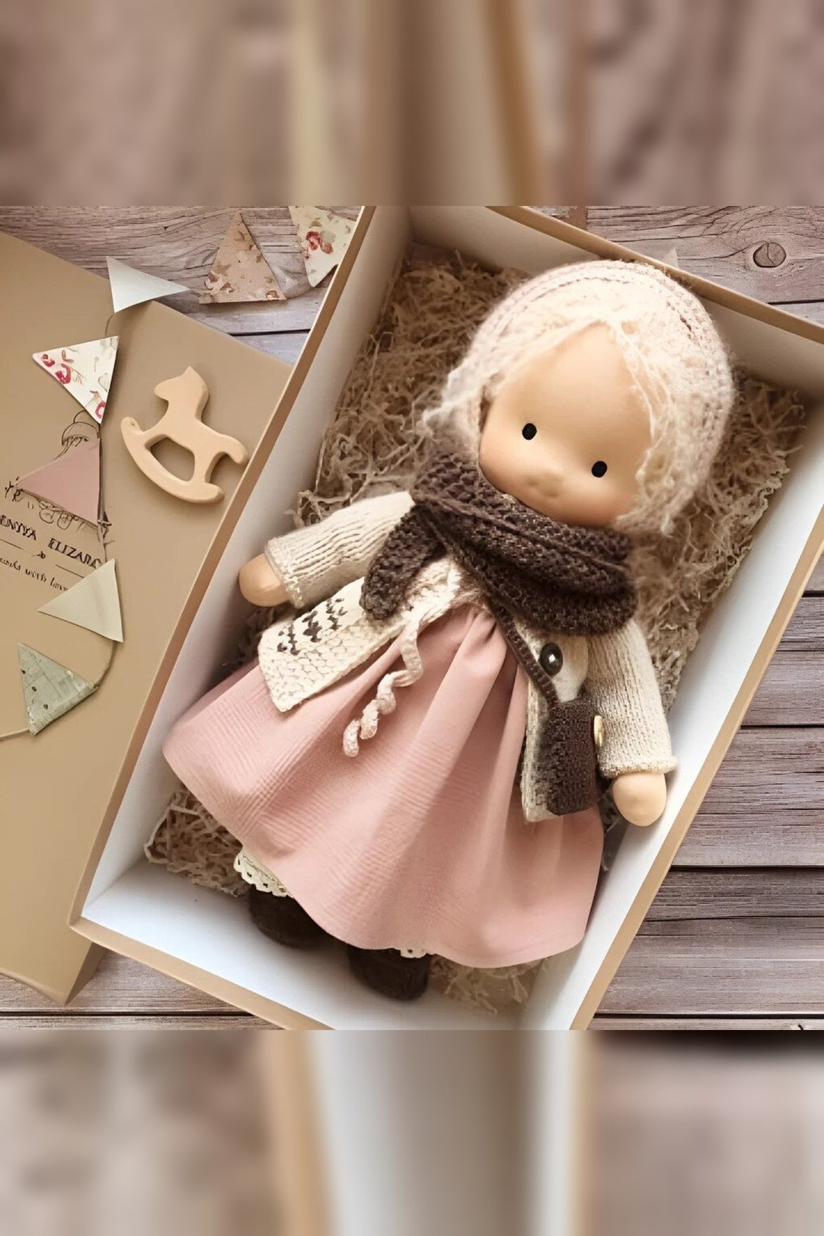 Handmade Waldorf Doll – soft plush toy, natural cotton & wool, hypoallergenic