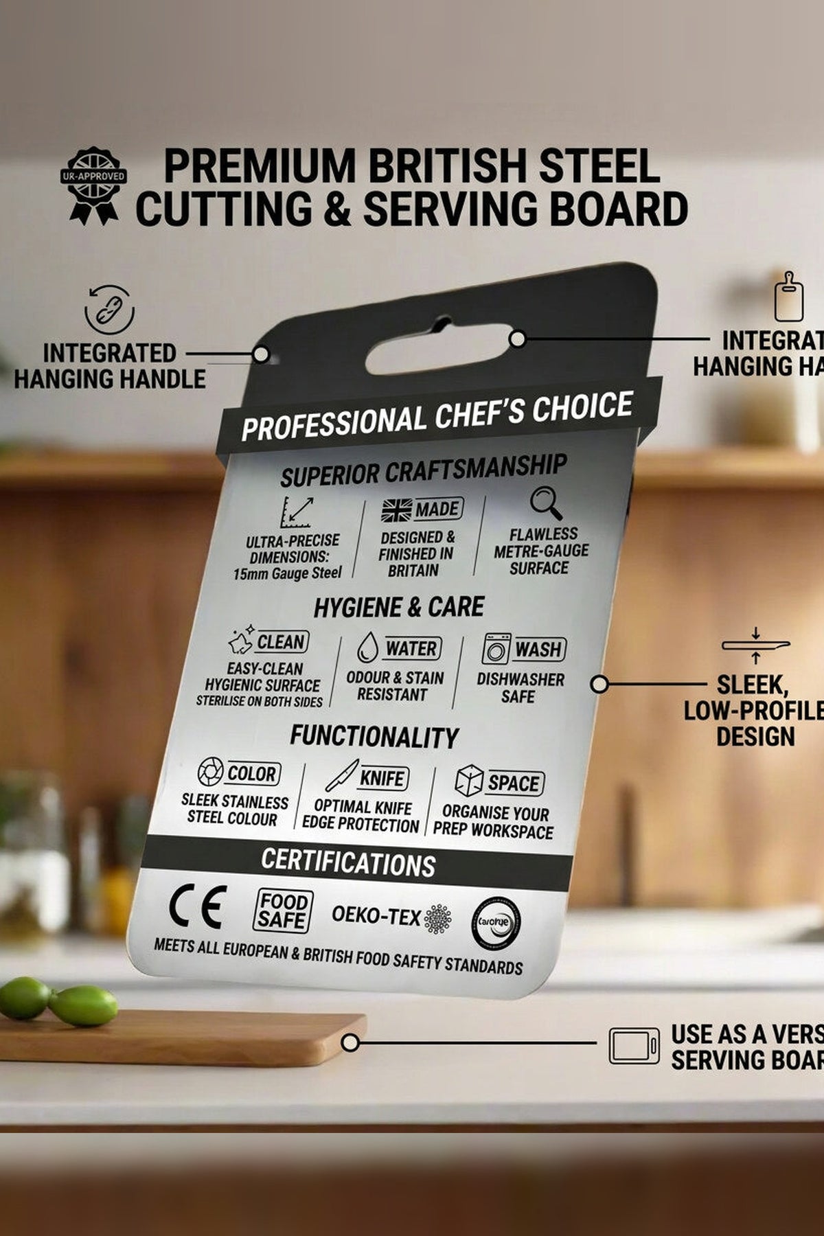 Titanium Cutting Board – Non-porous surface, lightweight, durable