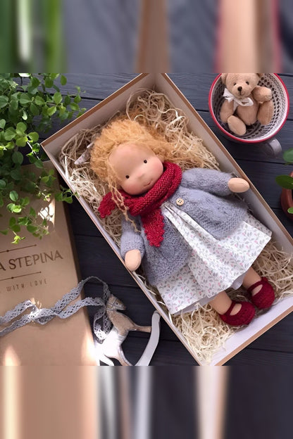 Handmade Waldorf Doll – soft plush toy, natural cotton & wool, hypoallergenic