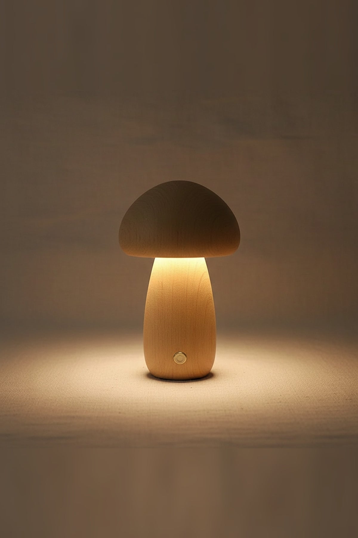 Wooden Mushroom Night Light – solid timber, touch dimmable, USB rechargeable