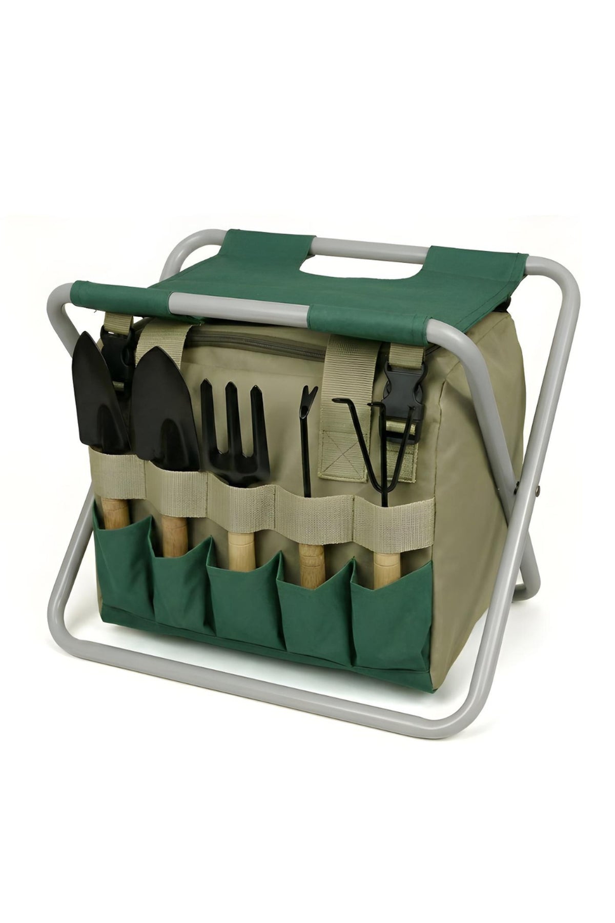 Garden Tool Kit with Folding Stool – Storage Bag and Six Tools