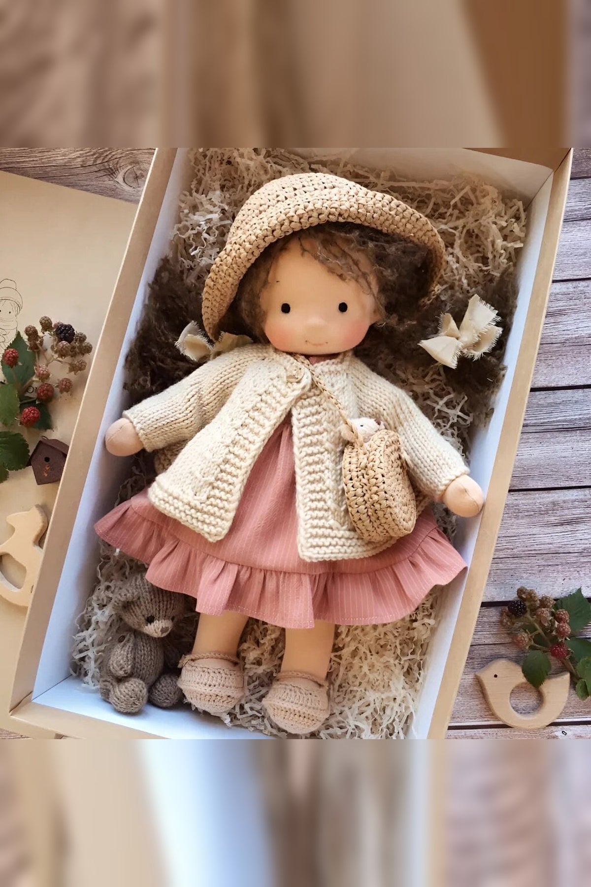 Handmade Waldorf Doll – soft plush toy, natural cotton & wool, hypoallergenic