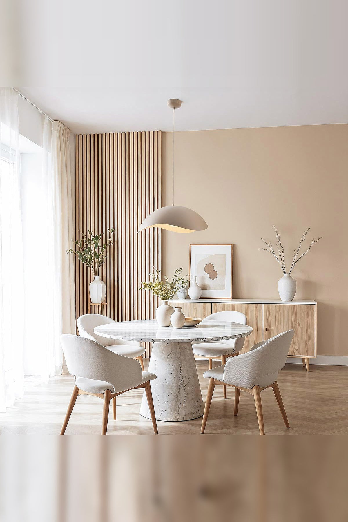 Wave Pendant Light – organic metal shade, sand taupe, adjustable cord