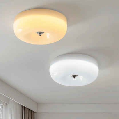 Donut Ceiling Light – glass dome shade, white or beige, tri-colour LED