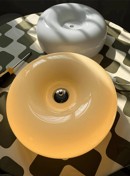 Donut Ceiling Light – glass dome shade, white or beige, tri-colour LED