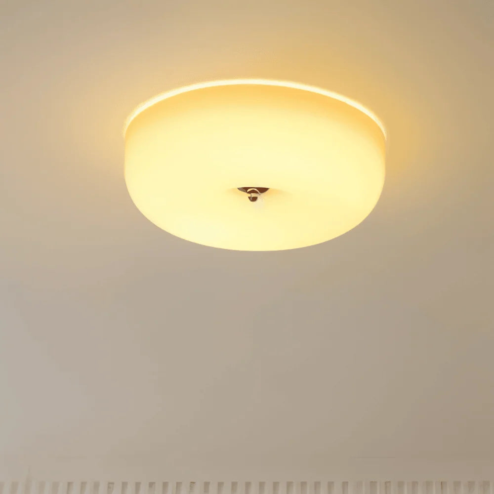 Donut Ceiling Light – glass dome shade, white or beige, tri-colour LED