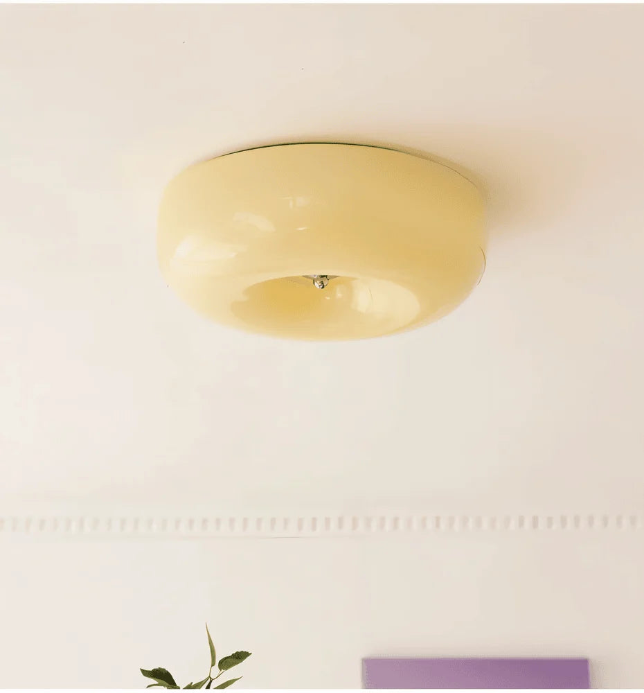 Donut Ceiling Light – glass dome shade, white or beige, tri-colour LED