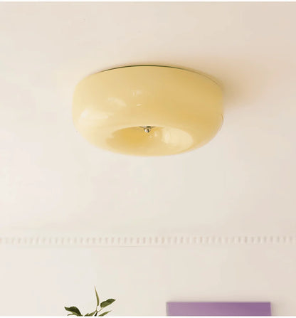 Donut Ceiling Light – glass dome shade, white or beige, tri-colour LED