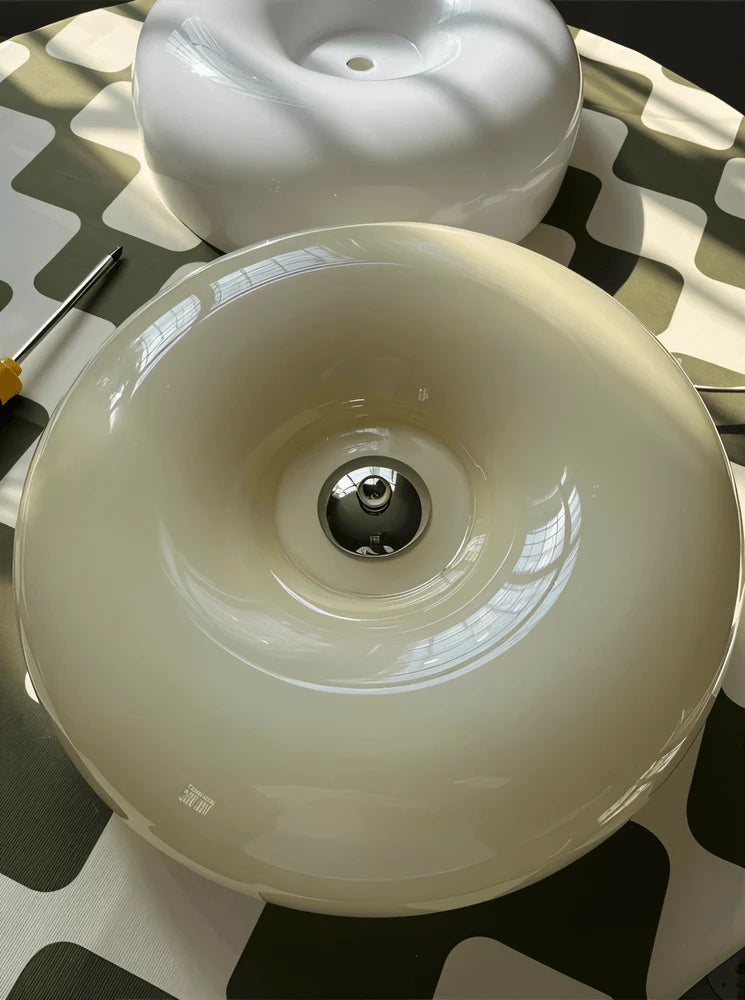 Donut Ceiling Light – glass dome shade, white or beige, tri-colour LED