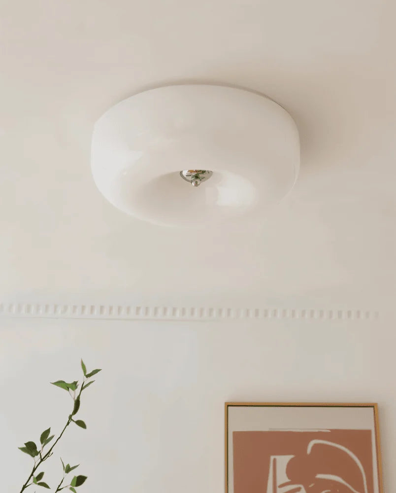 Donut Ceiling Light – glass dome shade, white or beige, tri-colour LED