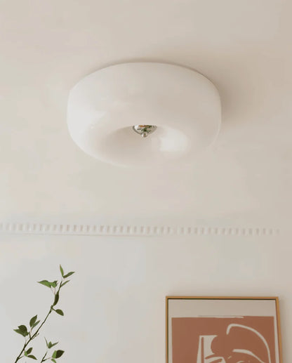 Donut Ceiling Light – glass dome shade, white or beige, tri-colour LED
