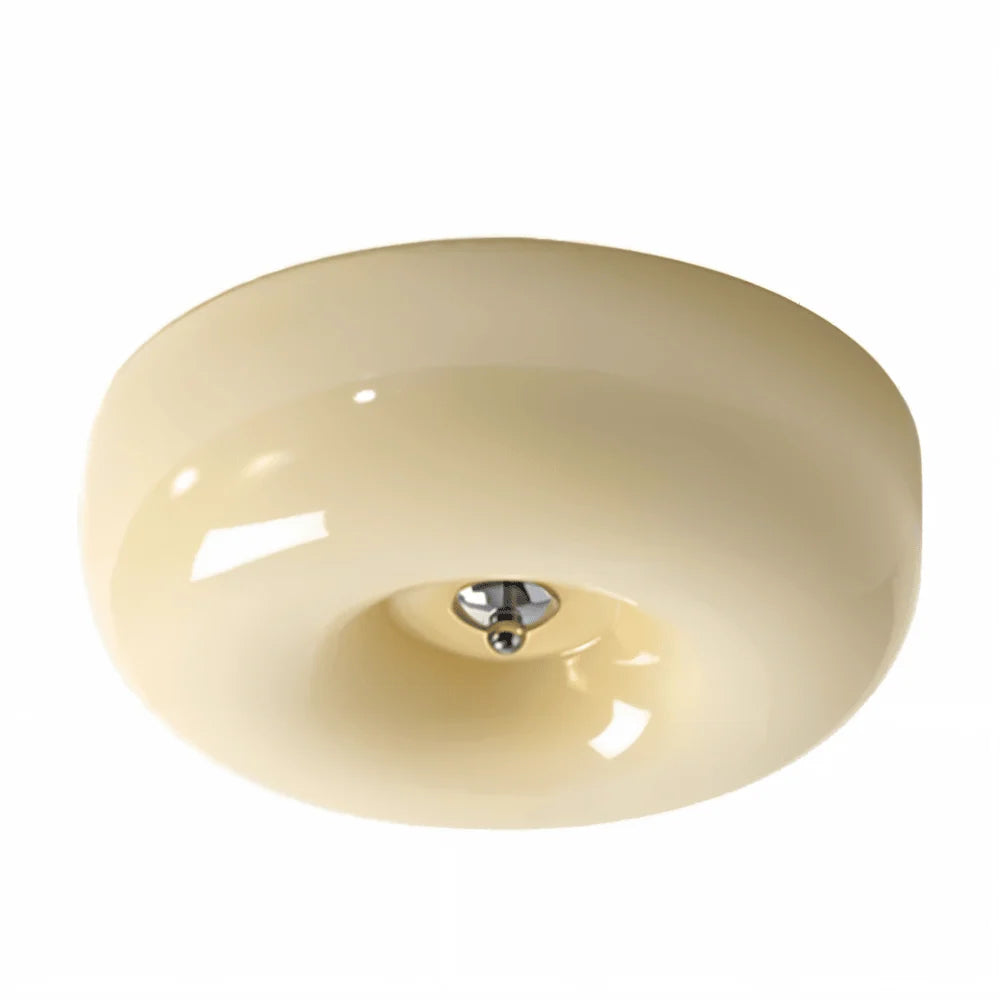 Donut Ceiling Light – glass dome shade, white or beige, tri-colour LED