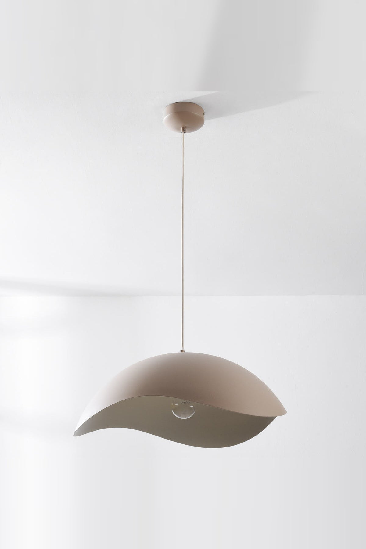 Wave Pendant Light – organic metal shade, sand taupe, adjustable cord