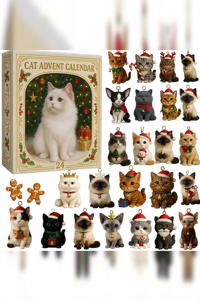Cat Advent Calendar – 24 Acrylic Kitten Ornaments to Hang