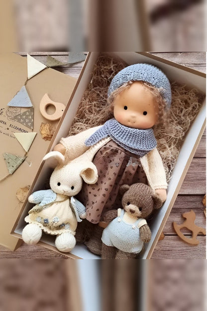 Handmade Waldorf Doll – soft plush toy, natural cotton & wool, hypoallergenic