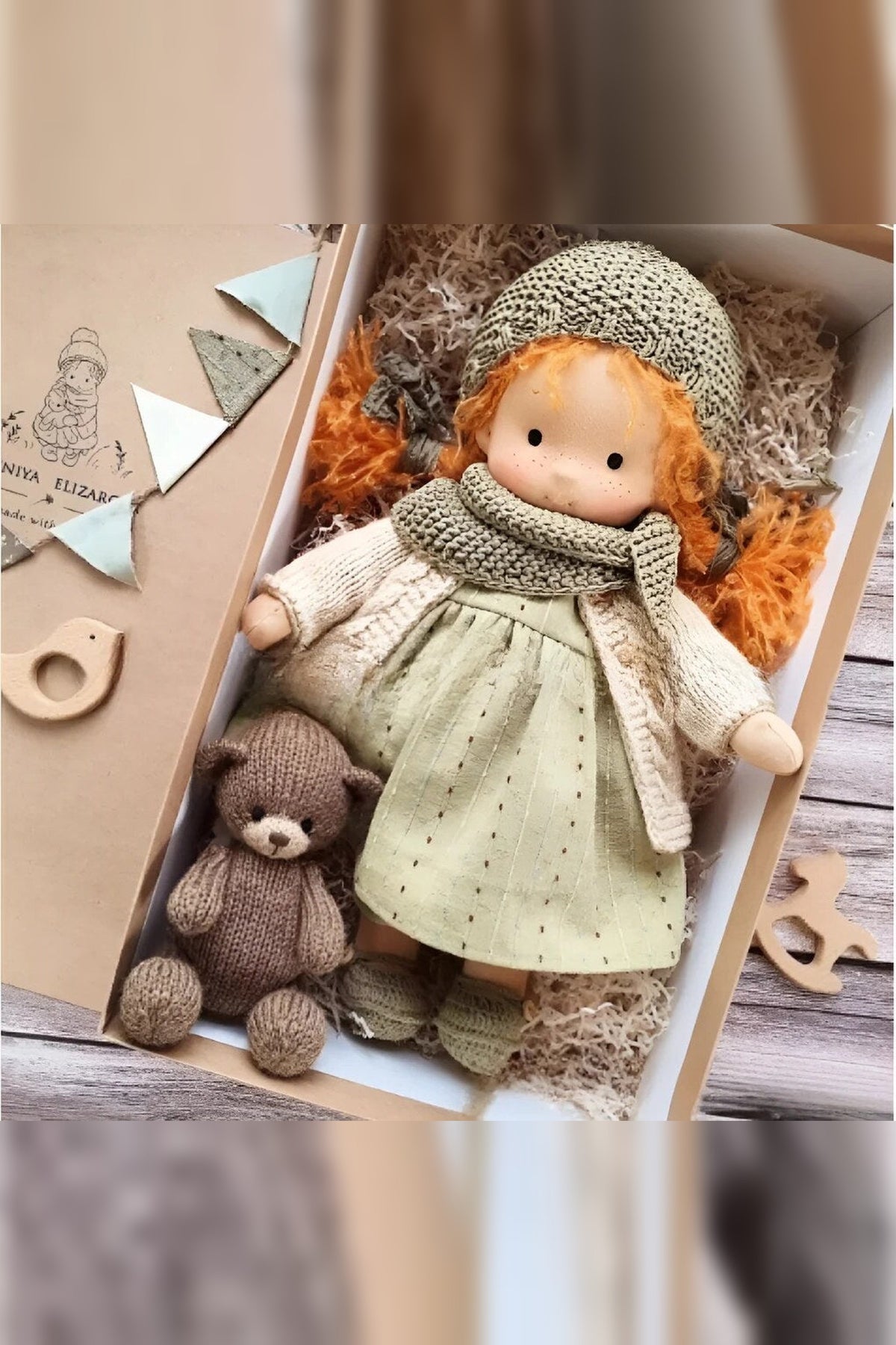Handmade Waldorf Doll – soft plush toy, natural cotton & wool, hypoallergenic