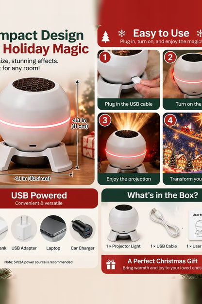 Christmas Projector – moving patterns, compact design, USB powered