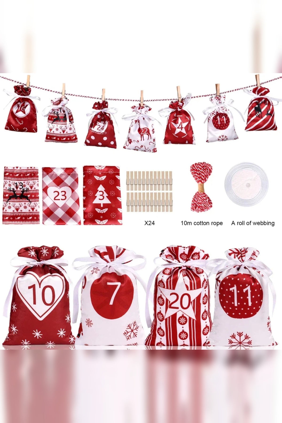 Fabric Bag Advent Calendar 2026 – 24 Numbered Bags to Fill