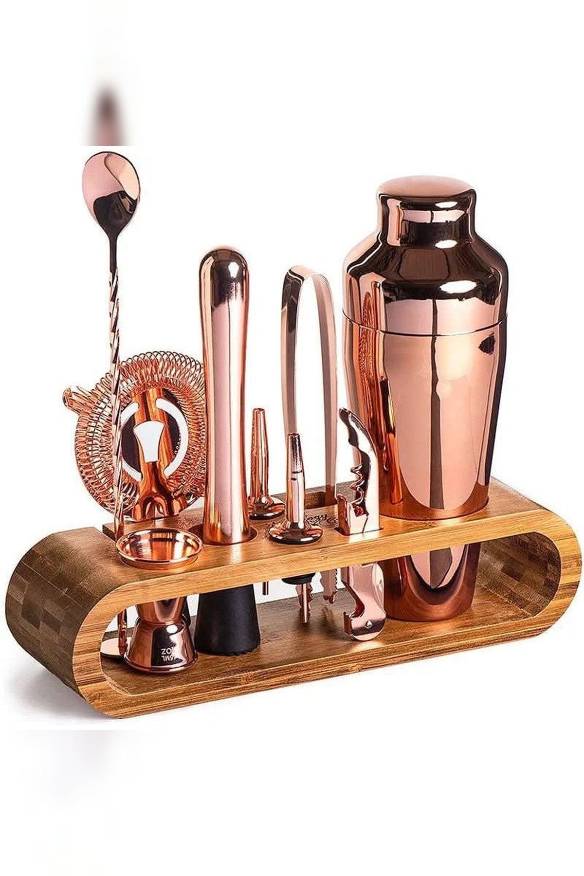 Cocktail Shaker Set with Wooden Stand – 10 Stainless Steel Bar Tools