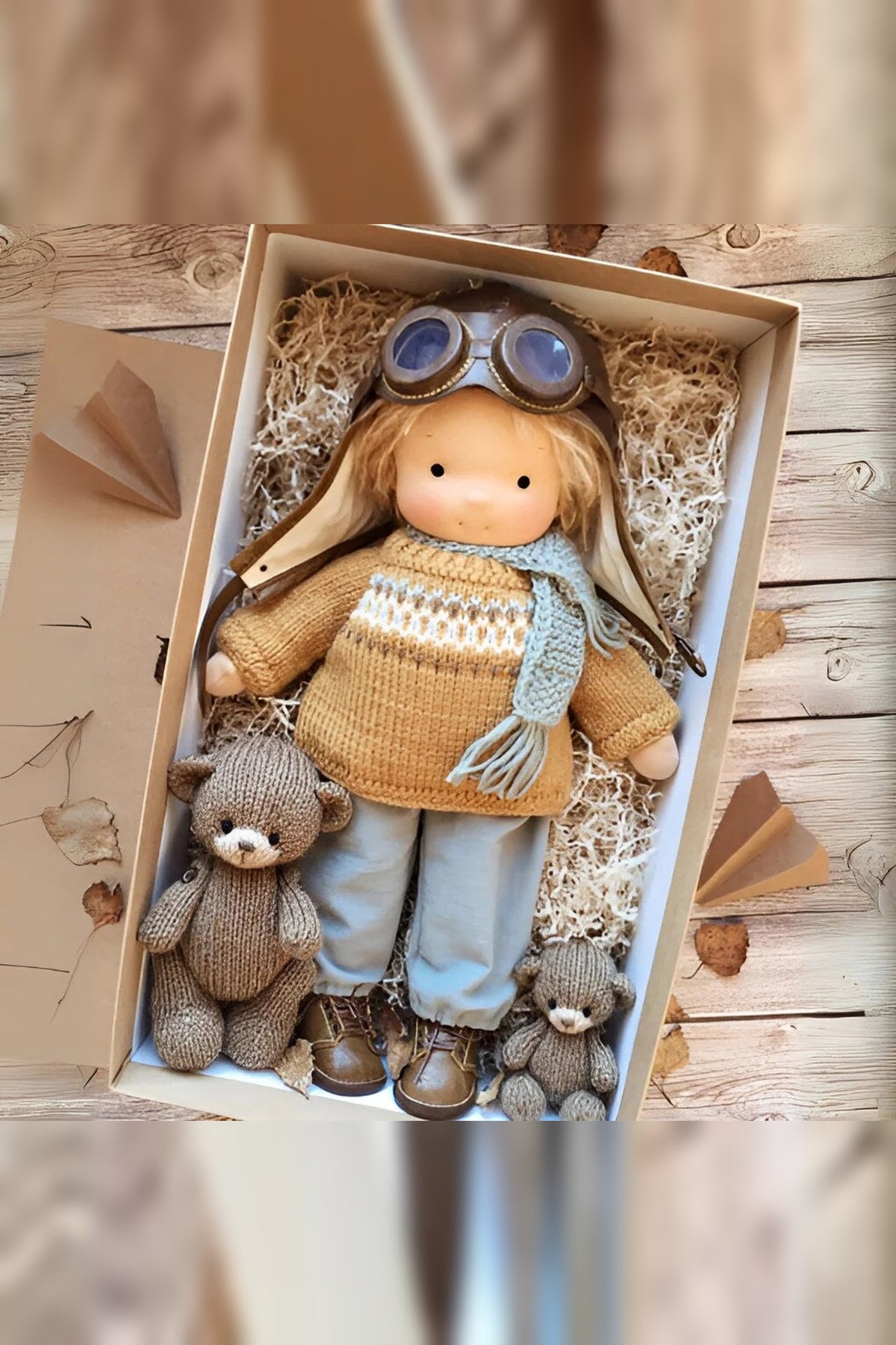 Handmade Waldorf Doll – soft plush toy, natural cotton & wool, hypoallergenic