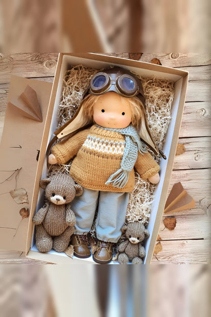 Handmade Waldorf Doll – soft plush toy, natural cotton & wool, hypoallergenic
