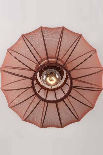 Round Mesh Ceiling Light – terracotta pink, sheer fabric panels, open base