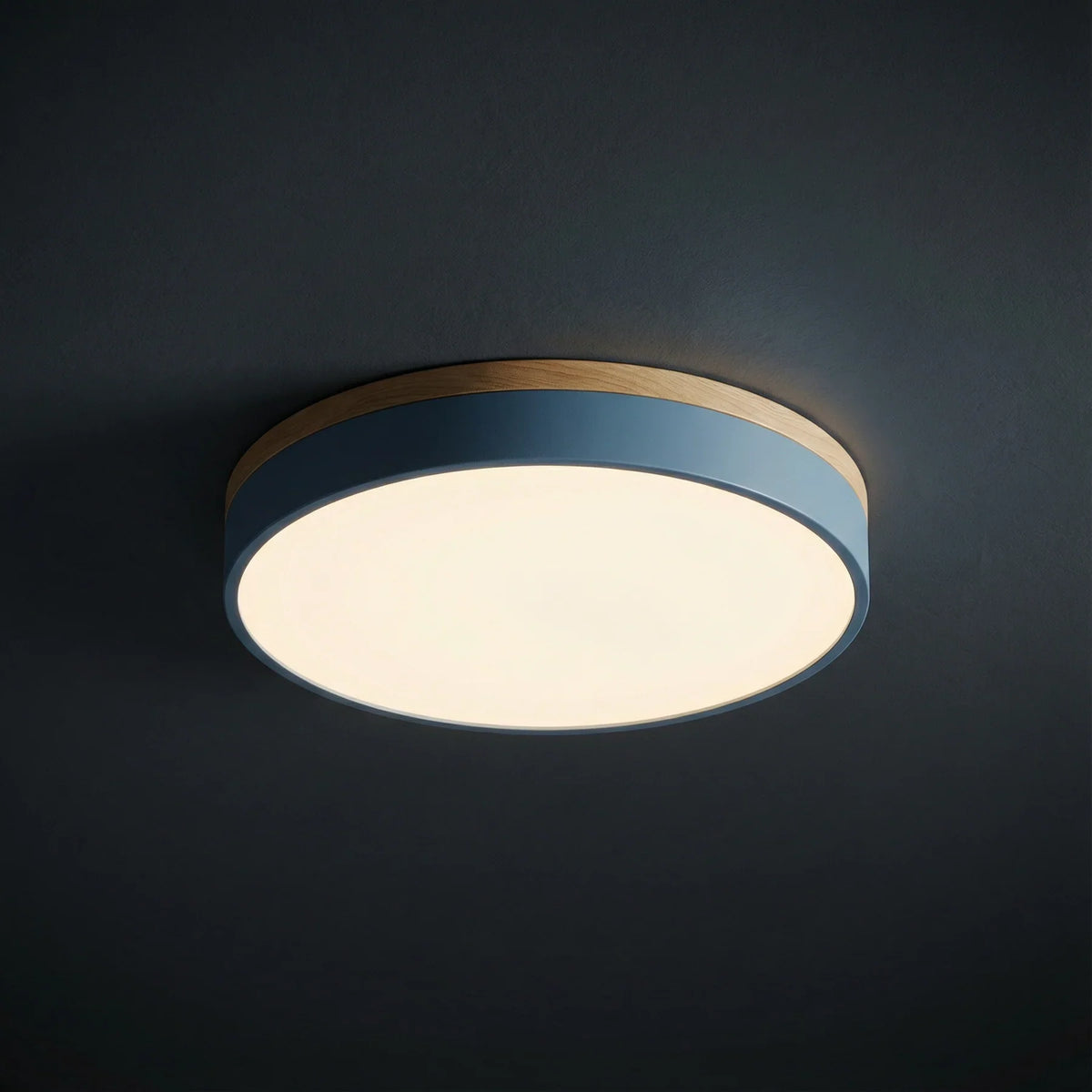 Flush Ceiling Light – wood trim, seven colour options, dimmable