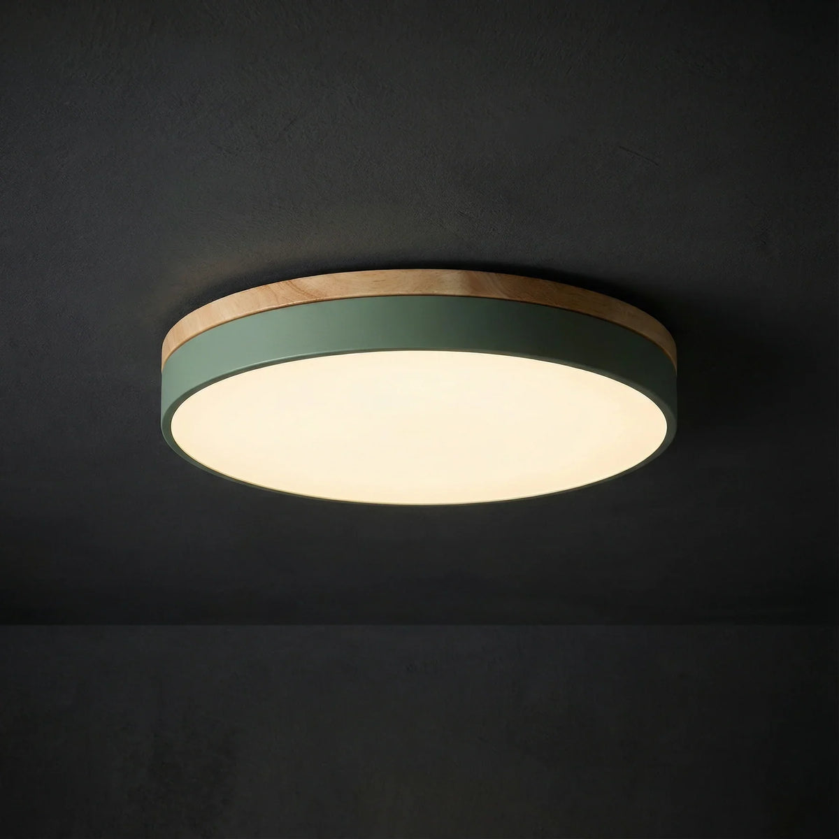 Flush Ceiling Light – wood trim, seven colour options, dimmable