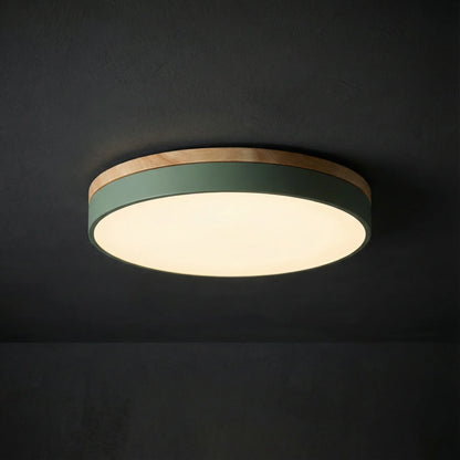 Flush Ceiling Light – wood trim, seven colour options, dimmable