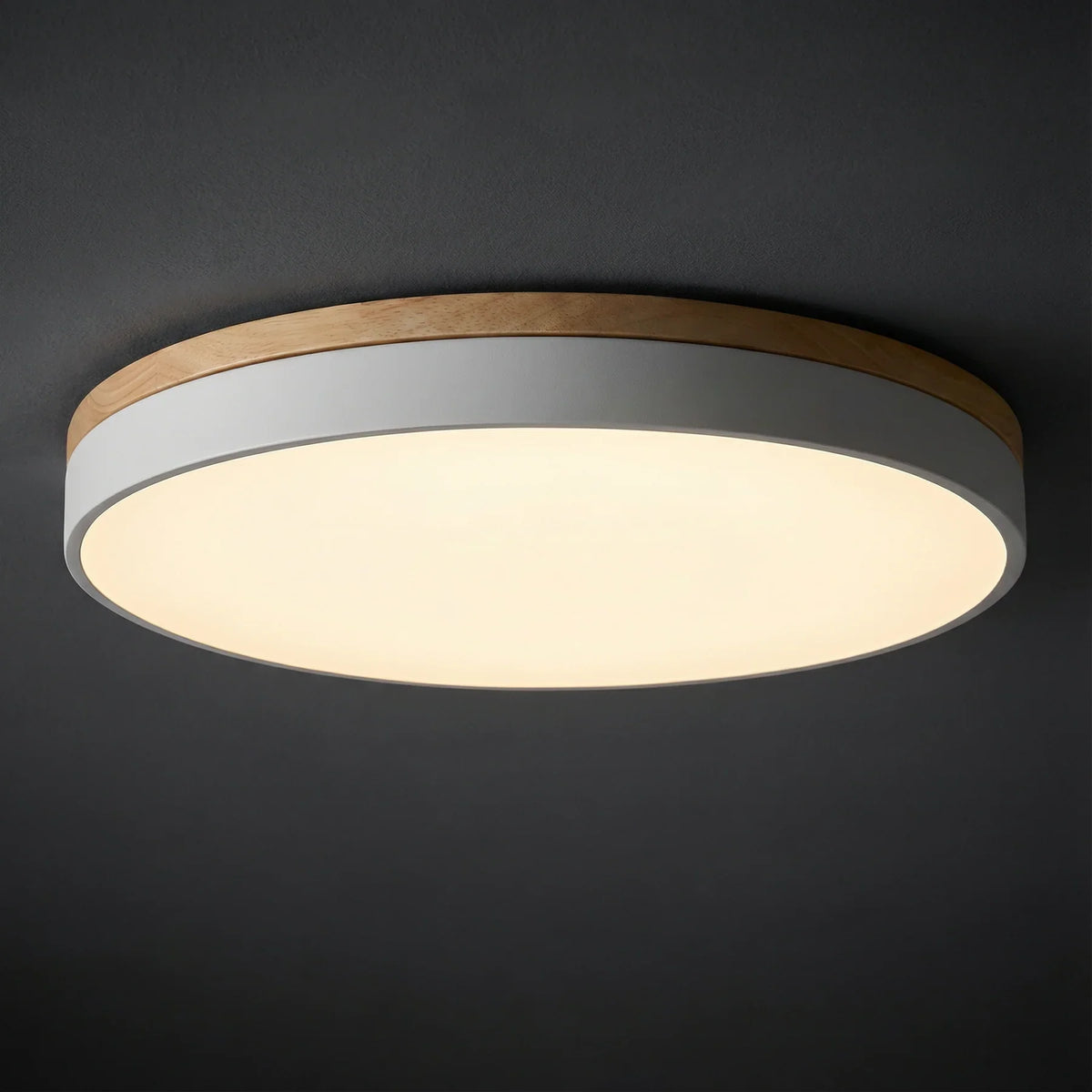 Flush Ceiling Light – wood trim, seven colour options, dimmable