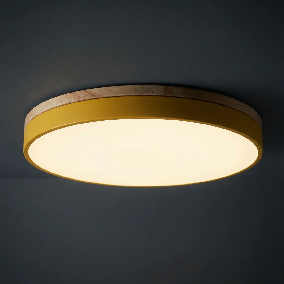 Flush Ceiling Light – wood trim, seven colour options, dimmable