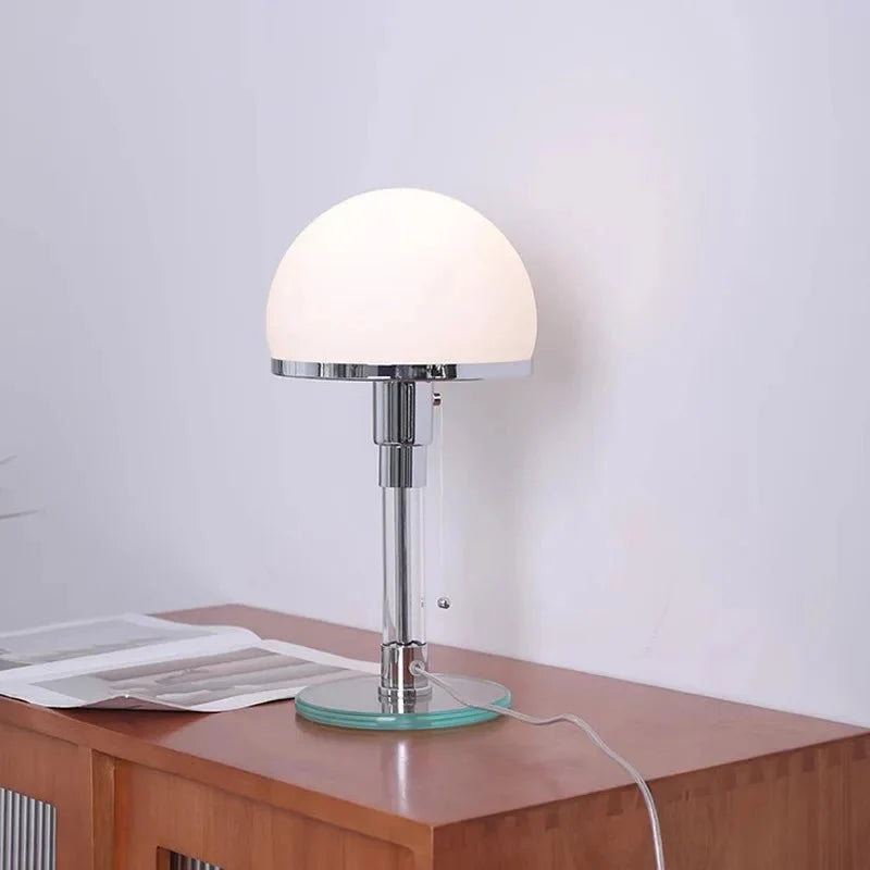 Focalia Table Lamp – Bauhaus design, frosted glass sphere, chrome