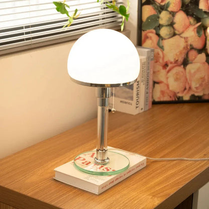 Focalia Table Lamp – Bauhaus design, frosted glass sphere, chrome