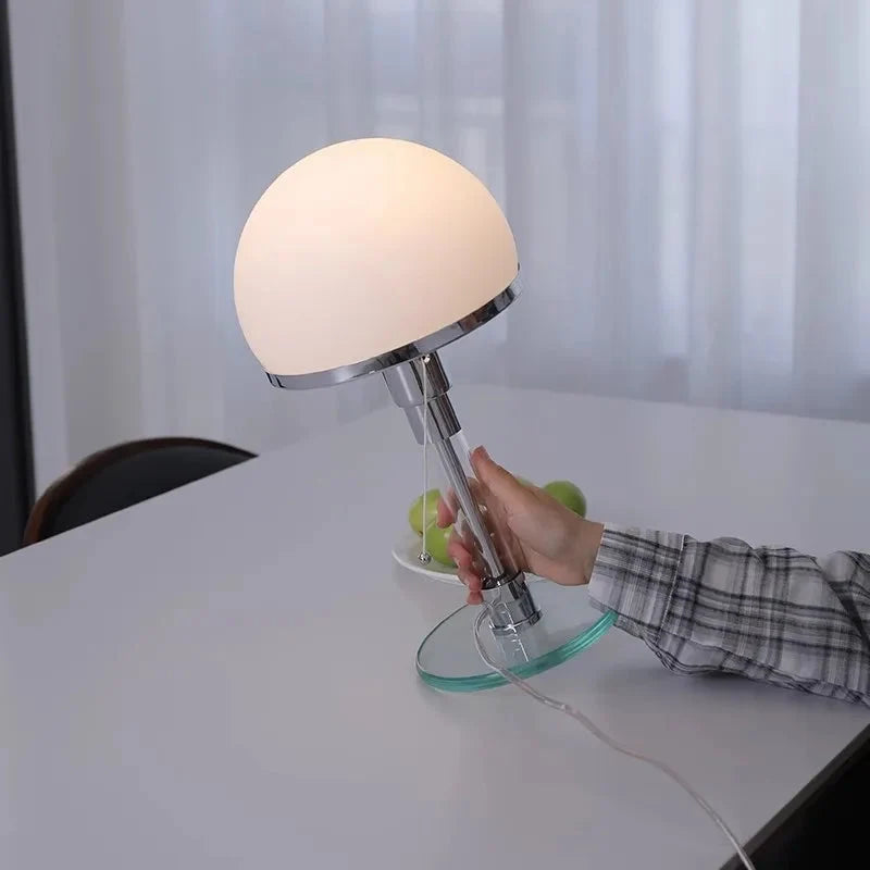 Focalia Table Lamp – Bauhaus design, frosted glass sphere, chrome