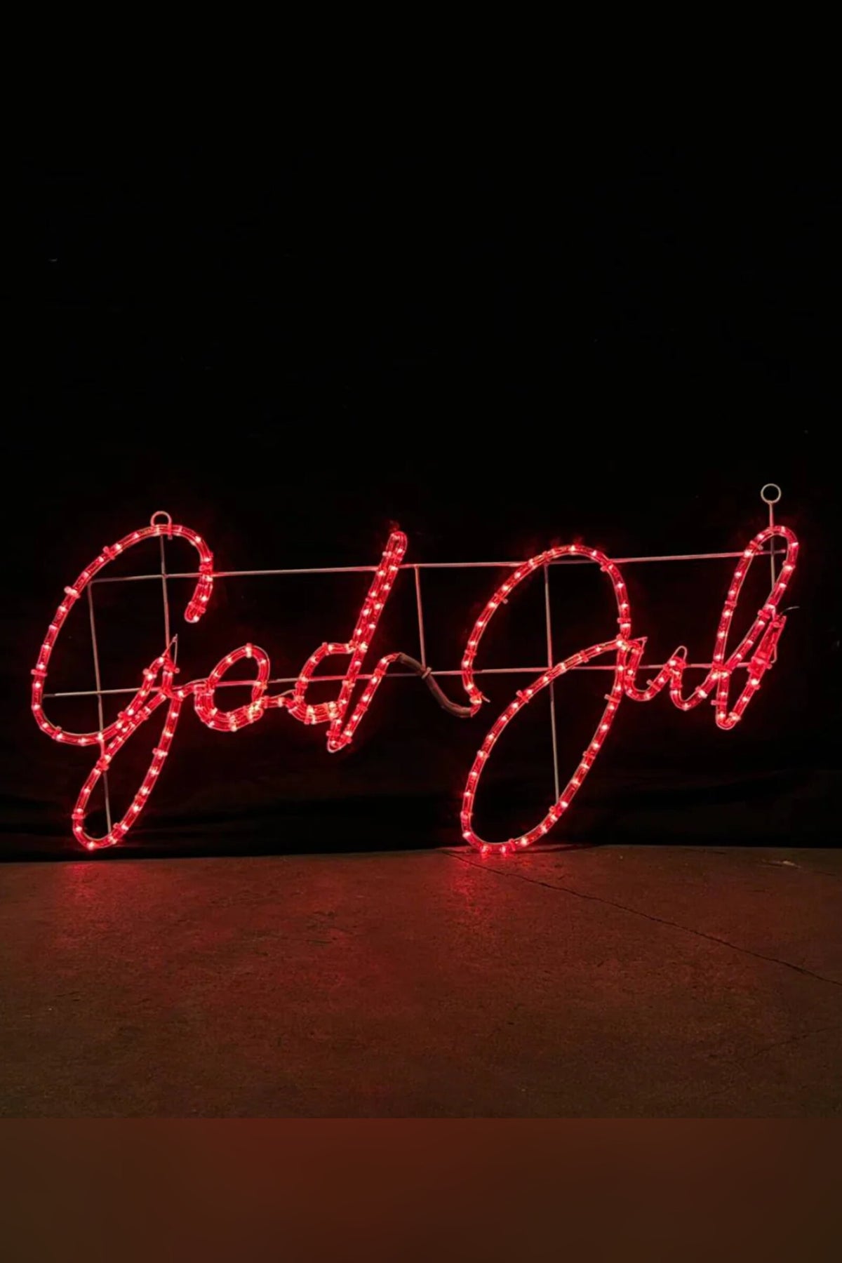 God Jul LED Sign – red neon-style light with auto flash effect