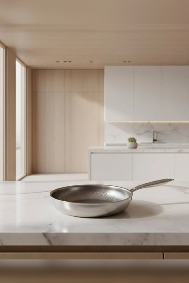 Hammered Design Frying Pan – multi-layer base, stainless steel, induction-ready