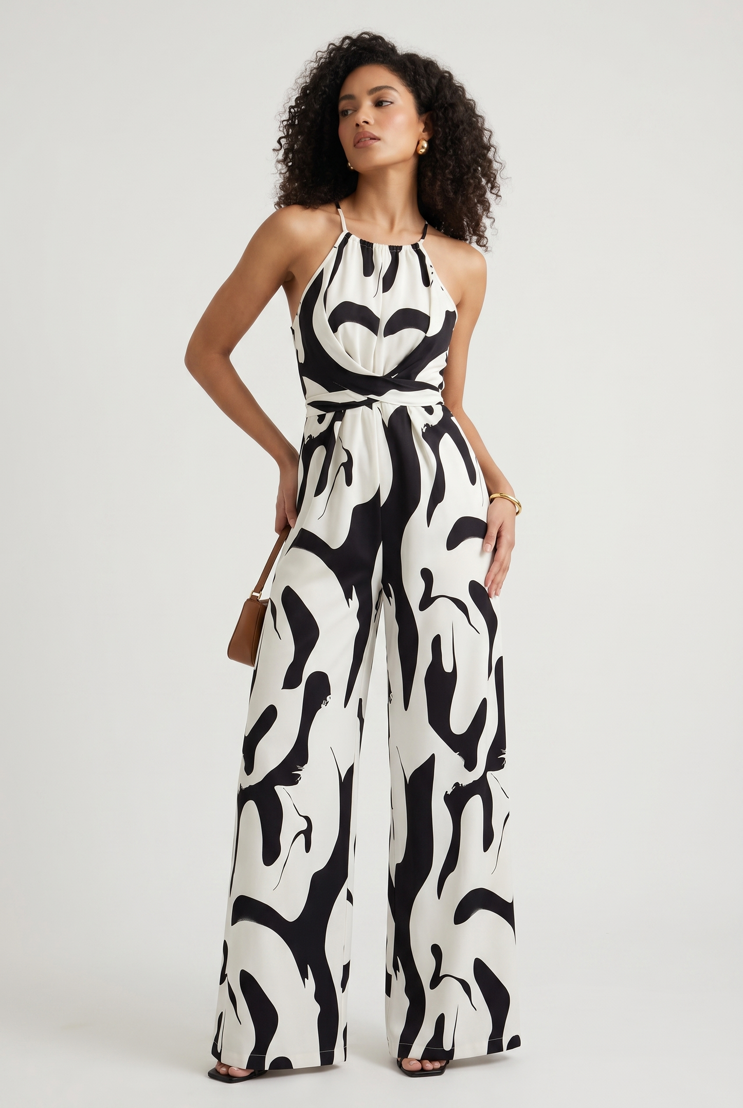 Jumpsuit Women - Printed Wide-Leg Jumpsuit with Halter Neckline