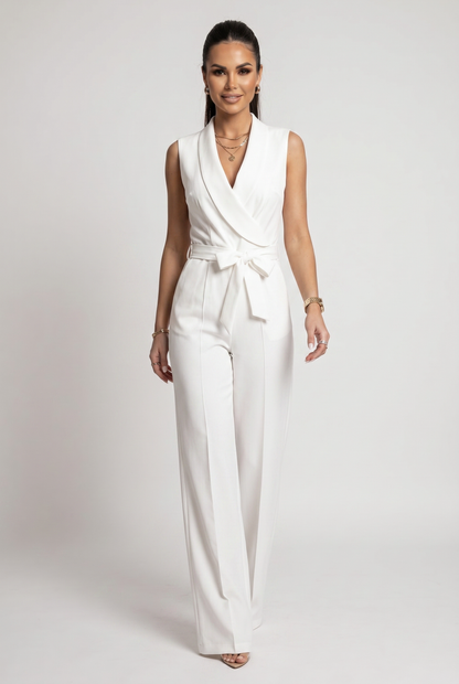 Jumpsuit Women - Sleeveless Wide Leg Jumpsuit with Tie Waist