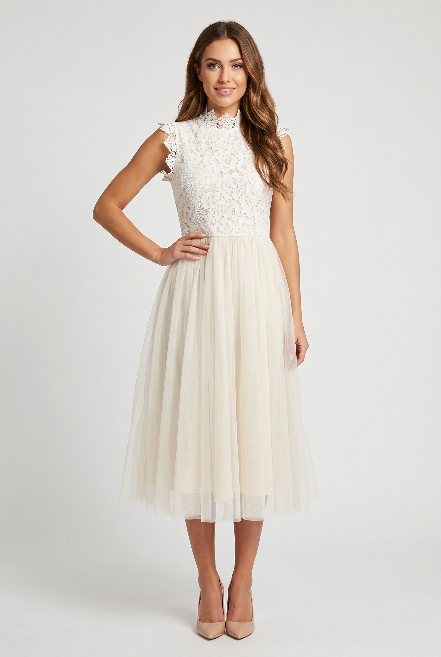 Midi Dress Women - Tulle Ruffle Dress with Layered Skirt