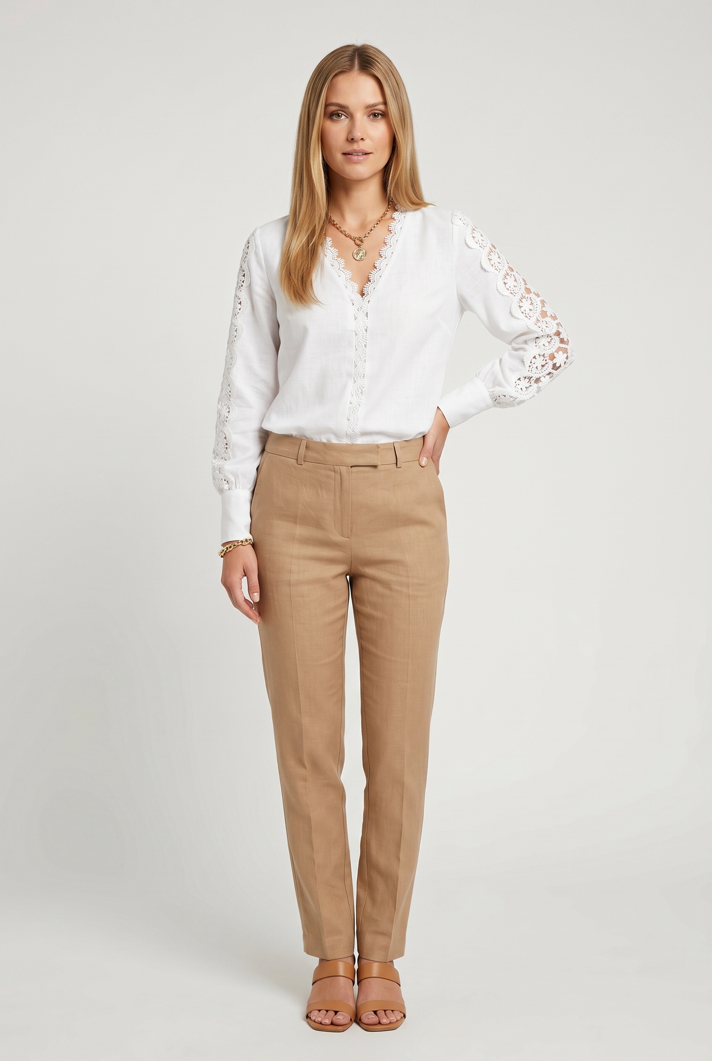 Shirt Women - Lace Detail Shirt with Button Front