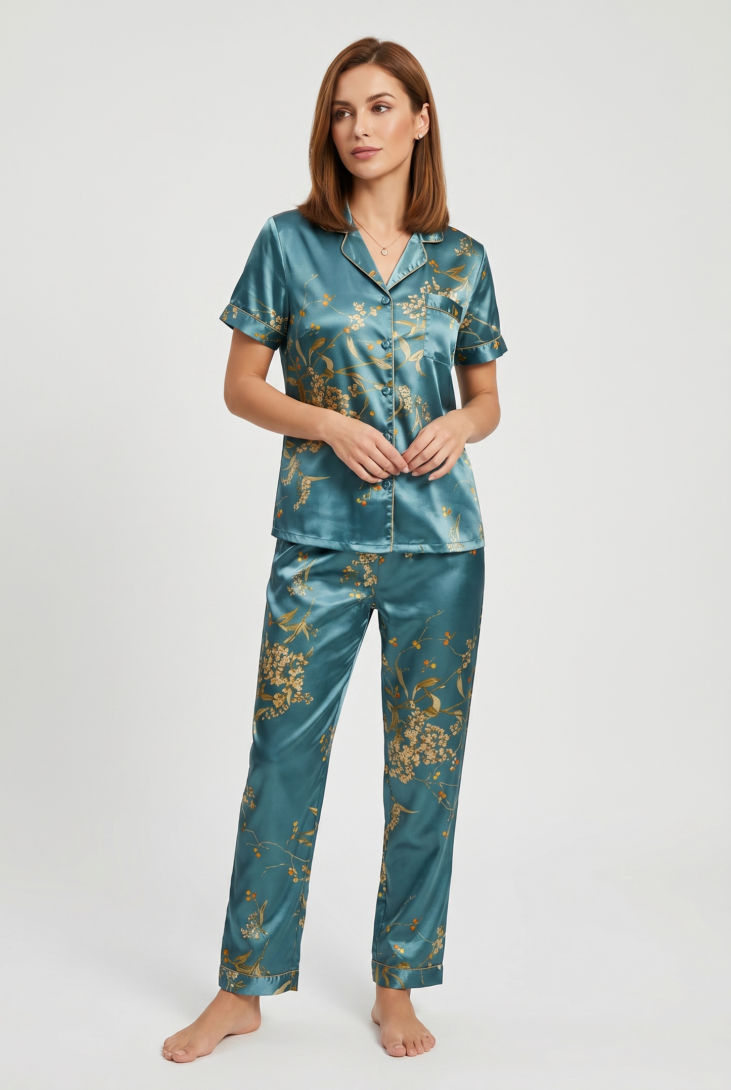 Pyjama Set Women - Satin Pyjama Set with Short Sleeves